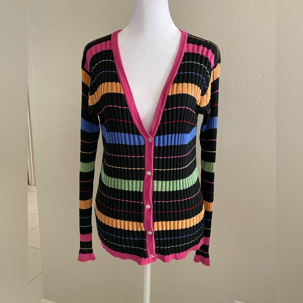 JOSEPH A. 100% SILK LIGHTWEIGHT STRIPED CARDIGAN  - Size S